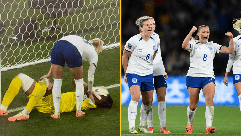 Chloe Kelly consoles Nigeria goalkeeper after England shootout win